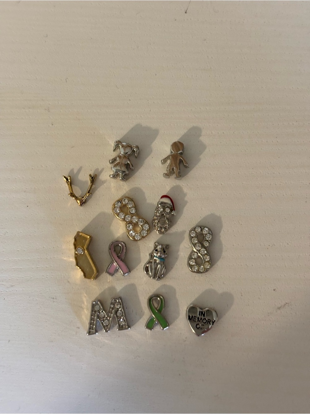 Origami Owl Mixed Metal and Crystal Charm Collection - Gold, Silver, Pink, Green